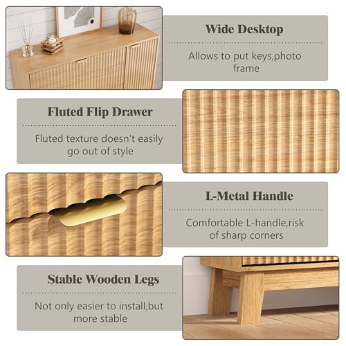 Shoe Cabinet Storage for Entryway with 3 Flip Drawers & Side Cabinet, Fluted Narrow Shoe Organizer with Wooden Leg, Freestanding Shoe Storage Hidden Shoe Rack Organizer for Front Door Entrance, Oak - color: Oak, size: 3 Drawer with Door