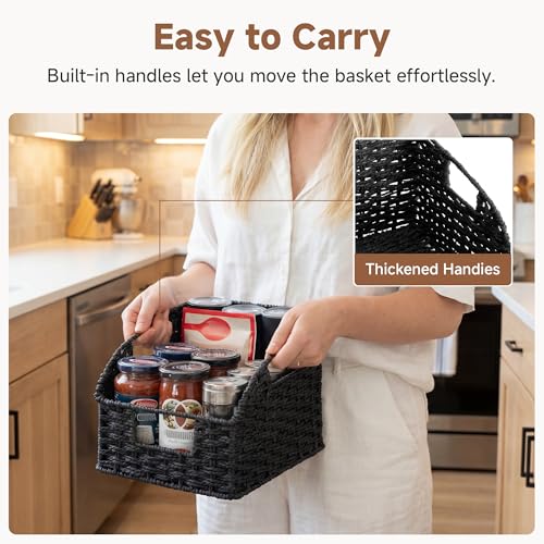 StorageWorks Pantry Organizers and Storage, Wicker Baskets with Handles, Pantry Baskets for Shelves, Paper Rope, Black， 2 Pack - color: Black(Paper Rope), size: 2x 8½"L x 10"W x 7½"H