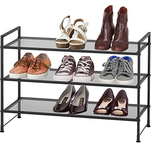Simple Houseware 3-Tier Stackable Mesh Shoe Rack, Black - color: Black, style: Mesh Panel