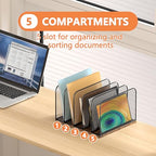 Piskyet Wooden Desk File Organizer, 5-Section Vertical File Folder Holder Stand,Metal Mail Paper Chromebook Organizer for Teacher Desk Office Classroom Desktop Organization - size: 5-Section