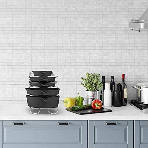 CAXXA Heavy Duty Pan Rack, Pot Lid Rack, Kitchen Cabinet Pantry Cookware Organizer Rack Holder with 5 Adjustable Dividers, Chrome (Pack of 2) - size: 12.8 x 10.4 x 8.9 INCH (Pack of 2)