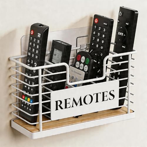 Remote Control Holder, 5-Slot TV Remote Holder Wall Mount, Universal Remote Caddy Large Size Design for Wall Table Living Room Bedroom, Easy Installation, White - color: White-5 Slot