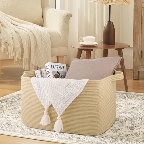 OIASKET 95L Extra Large Blanket Basket, 24" x 16.9" x 14.2" Woven Storage Basket for Living Room, Rectangle Nursery Blanket Storage for Toys, Towels, Dirty Clothes (Jute) - color: Jute, size: 24"x16.9"x14.2"