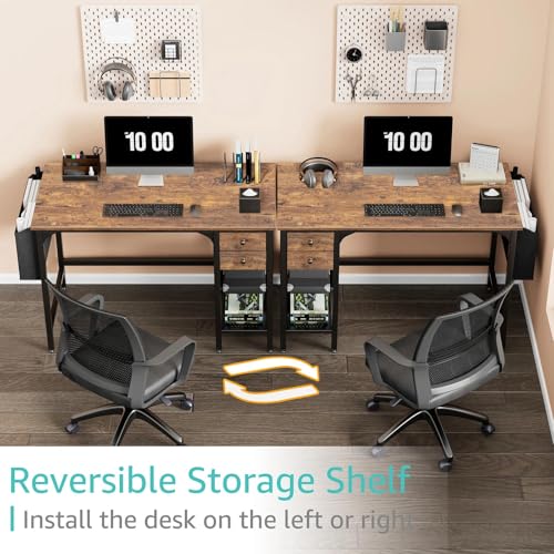 Lufeiya Computer Desk with Drawers - 40 Inch Work Reversible Small Desk for Bedroom Home Office, Simple Study Writing Table PC Desks with Drawer Storage Shelves, Rustic Brown - color: Rustic Brown, size: 40 inch