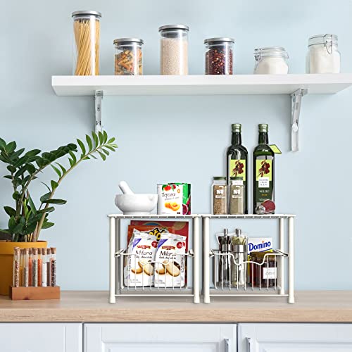 Simple Houseware Stackable Under Sink Cabinet Sliding Basket Organizer Drawer, White - color: White