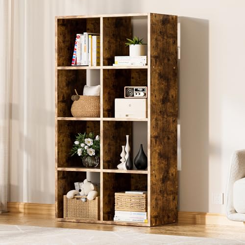 COMHOMA 8 Wood Cube Storage Organizer with Open Back and Removable Back Panels, 11In Brown Cube Storage Bookshelf, Cubicle Shelf Bookcase for Home Office Bedroom Living Room, Vertical or Horizontal - color: 8 Cube-brown