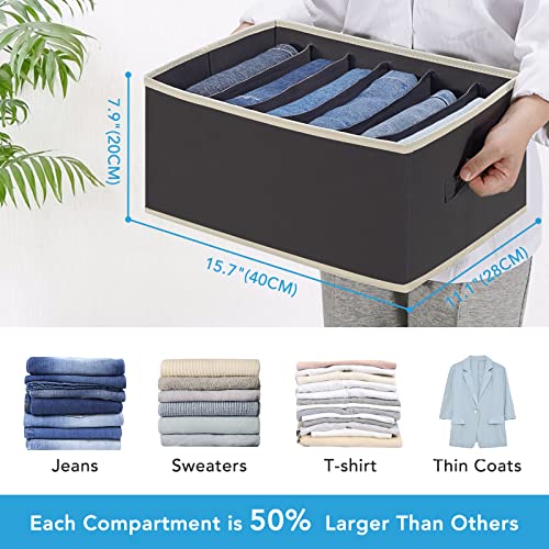 3 Pcs Large Size Wardrobe Clothes Organizers 6 Grids for Pants, Jeans, Sweater, T-shirt, Dress Stackable Closet Drawer Organizer Storage Bin Container with Sturdy Handles, Black - color: Black, size: 3 Pack