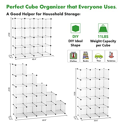 C&AHOME Cube Storage Organizer, 16-Cube Shelves Units, Plastic Storage Cubes, DIY Closet Organizer, Modular Closet Storage Shelves Ideal for Home, 48.4" L × 12.4" W × 48.4" H Transparent SUM3016W - color: Transparent White