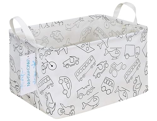LANGYASHAN Rectangular Storage Bin Collapse Canvas Fabric Cartoon Storage Basket with Handles for Organizing Home Kitchen Boys and Girls Toys Office Closet Shelf Baskets (Rec Vehicle) - color: REC Vehicle