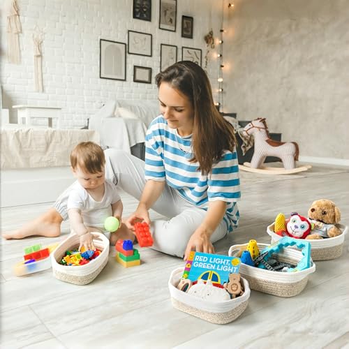 Storage Basket Set – 5-Piece Baskets for Organizing Home, Shelves, Nursery, Bathroom, Dog Toys, Small to Large Decorative Baskets – White and Mixed Brown - color: White and Mixed Brown, size: Pack of 5