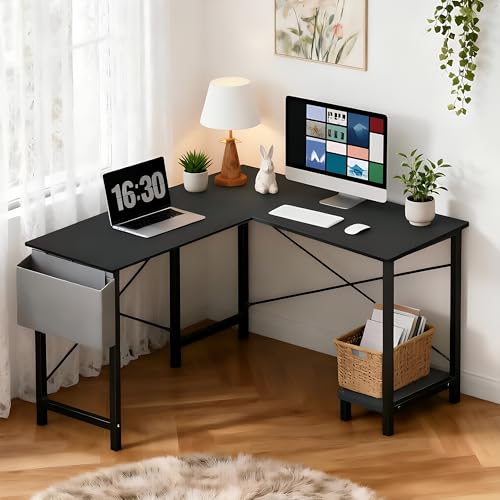Alpen L Shaped Gaming Desk, Small Computer Desk, 50 Inch Wide Corner Desk, Work from Home Desk, Study Table for Bedrooms, PC Writing Table with Storage and Reversible Shelf, Classic Black - color: Black, size: 50 Inches