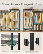 SONGMICS Heavy-Duty Clothes Rack, Garment Rack, Portable Closet, 68.7-Inch Wide Clothing Rack with Adjustable Mesh Shelves and Hanging Rails, Ink Black ULGR433B01 - color: Ink Black, size: 68.7"L x 76"H, style: Without Fabric Cover