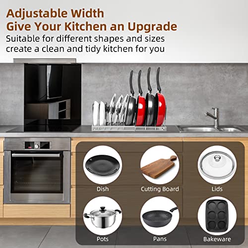 ROOHUA Pot Rack Organizer -Expandable Pot and Pan Organizer for Cabinet,Pot Lid Organizer Holder with 10 Adjustable Compartment for Kitchen Cabinet Cookware Baking Frying Rack Grey - color: Grey