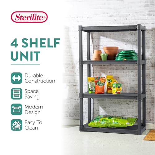 Sterilite 4 Shelf Unit, Heavy-Duty Shelving Storage and Utility Rack - Standing Plastic Organizer Shelves for Kitchen, Bathroom, and Garage - size: 4-Shelf, style: 1 Pack