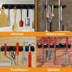 Heavy Duty ABS Plastic Broom Holder with 5 Slots and 6 Hooks | Wall Mount Mop and Broom Hanger | Waterproof Broom Organizer with Screws| Wall Mount Tool Organizer for Garage Storage - size: 5 Slots & 6 Hooks