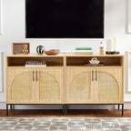 Best Choice Products Rattan Sideboard Buffet Cabinet, Entryway Table, Accent Storage Cabinet, Console Table for Hallway, Living Room, Dining Room - White - color: Arched Rattan, White