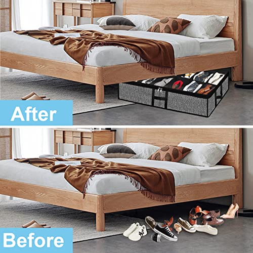 Under Bed Shoe Organizer Storage for Closet 2 Pack- Fits 24 Pairs Underbed Shoes Container Boxes with H Shap Sturdy Handles and Clear Window,Foldable Shoe Rack Holder,Black - color: Black-24pairs, style: H-Handle