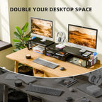 Simple Trending Desk Organizers and Accessories, Dual Monitor Stand Riser with Drawer and 2 Pen Holder, Shelf for Top of Desk, Black