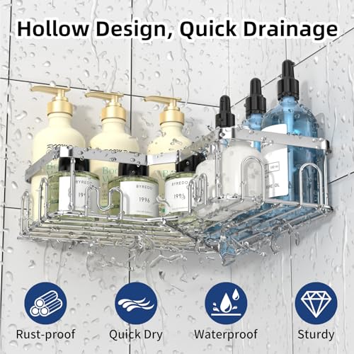 Menbyci 3 Pack Corner Shower Caddy, Adhesive Bathroom Shelves with 18 Hooks, Drill-Free & Quick-Dry Shower Organizer with Large Capacity, Rustproof Stainless Steel Bathroom Corner Storage Rack, Silver - color: Silver, size: 3 packs