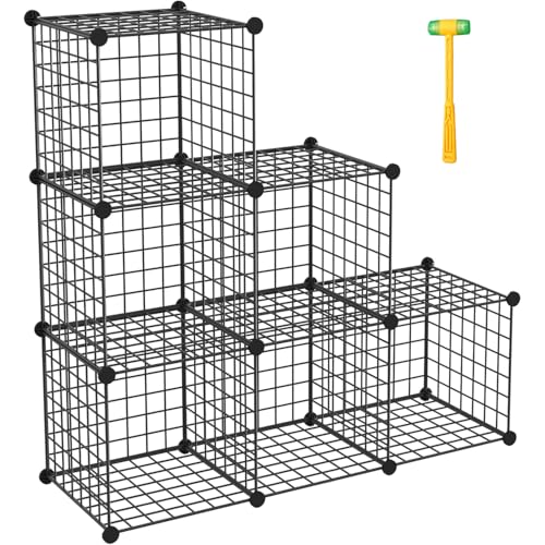 TUMUCUTE Wire Cube Storage Organizer, Metal Storage Shelves Bookshelf, Stackable Modular Closet Organizer for Bedroom Living Room, Office, Storage Shelves (6 Cubes, Iron) - color: Iron, size: 6 Cubes