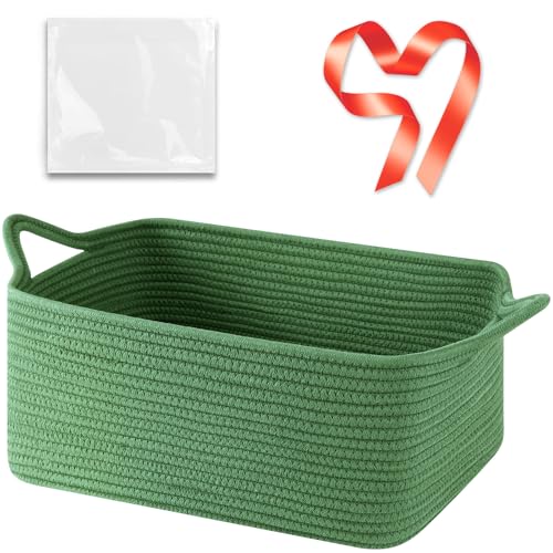 OIASKET Large Empty Gift Baskets for Baby Shower, 16.5" L x 12.6" W x 7" H Cute Woven Storage Basket with Gift Bags and Ribbons, Small Rope Toy Basket with Handles, Cat Dog Pet Toy Organizer - Green - color: Green, size: Large: 16.5"L x 12.6"W x 7"H