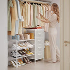 Cidaziya Expandable Closet Organizers and Storage, 4 Drawer Dresser, White Fabric Storage Dresser, Clothes Shelves for Kids, Purse Organizer Small Shoe Rack for Closet Bedroom - size: 11.8"D x 43.4"W x 29.8"H (4 Drawers)