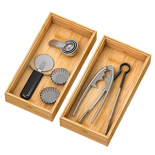 Bamboo Kitchen Drawer Organizer,Stackable Silverware Tray Utensil Organizer Cutlery Holder for Kitchen,Wooden Storage Box for Bathroom, Multi-Use Drawer Organizer for Office,Makeup(12x6x2.5 inch） - size: 12x6x2.5inch