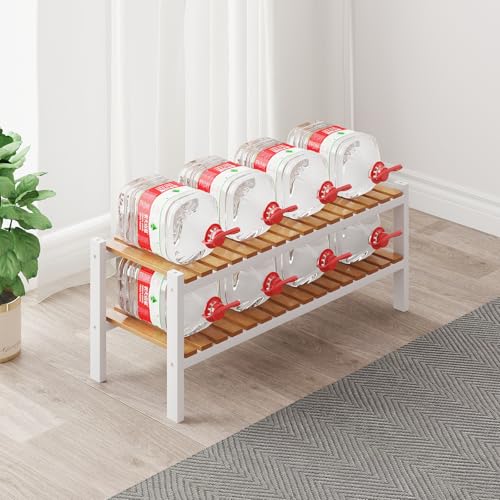 Bamboo Shoe Rack Organizer for Closet and Entryway-Space-Saving Narrow Shoe Stand-Versatile Shoe Holder for Door or Closet Shelf,Garage Bedroom can Freely Stack DIY Small Shoe Racks 2Tier Mixed color - color: White+natural Color, size: 2-Tier