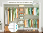 Ulif M1 Closet Storage Organizer System, 6 Tiers Heavy Duty Metal Garment Rack with 3 Expandable Hanger Rods, Wall Mounted Space Saver Suits from 5.4-8.7 ft. Width, 71.2”H x 14”D, 700LBS, White - color: White
