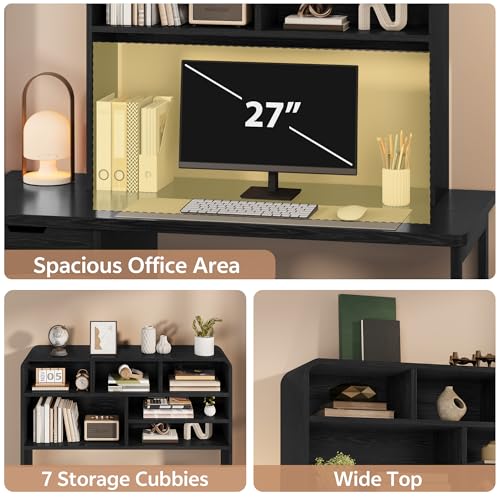 5-Tier Desk Shelf, 37.4''W Desktop Bookshelf for Computer Monitor, Desktop Organizer Shelf Storage Rack with 6 Cubbies, 5-Level Desk Hutch Display Rack for Home, Office, Dorm, Vanity, Black - color: Black, size: 37.4''W