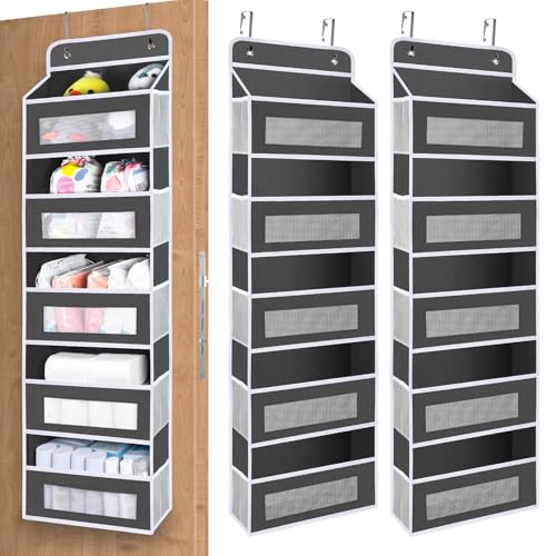 Upgrade Pocket 2 Pack Over The Door Organizer Storage, 5 Shelf Hanging Door Organizers with 10 Large Capacity Pockets, Anti Tilt 48 lb Load Behind Door Organizer for Bedroom, Bathroom, Pantry - color: Darkgrey, size: 2 Pack