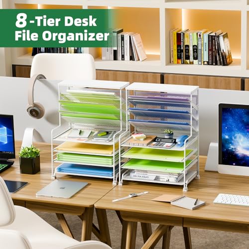 Simple Trending 7 Tier Desk File Organizer, 2 Pack Letter Tray Paper Organizer, Mesh Desk Accessories File Folder for Office, Home or School, White - color: White 2pack