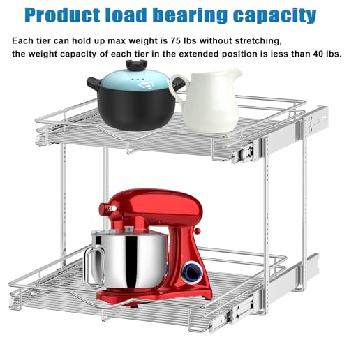 DINDON Pull Out Cabinet Organizer (22-1/2" W x 21-1/2"D), Cabinet Pull Out Shelves, 2 Tier Pull Out Drawers for Kitchen Cabinets, Wire Basket Slide Out Shelf, Pot and Pan Organizer - size: 22-1/2“ W X 21-1/2"D