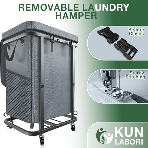40 Gal(150L) High Grade Large Laundry Basket with Wheels, Rolling Laundry Hamper, Laundry Cart with Metal Frame and Removable Bag Design, Suitable for Laundry Room, Bedroom - color: Grey, size: 1 Section 150L