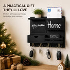Dvobez Black Farmhouse Key Holder for Wall with Mail Organizer, 6-in-1 Entryway Organizer with Chalkboard, Drawer, Phone Wallet Holder, Top Shelf and 4 Double Hooks - color: Black