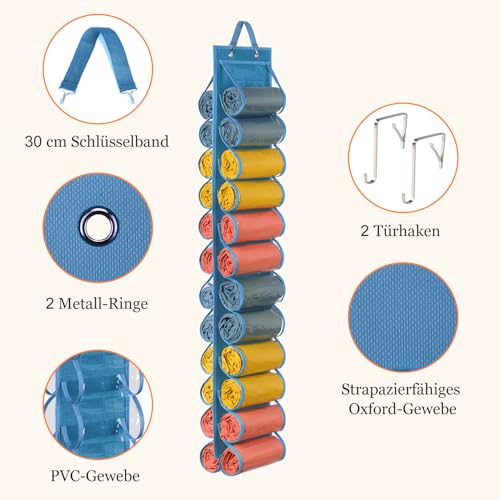 Lirex Hanging Yoga Legging Storage Organizer with 24 Pockets, Foldable Oxford Cloth Hanging Closet Organizer T-Shirt Organizer Jeans Storage Hanger Socks Holder for Family Closet Bedroom, Blue - color: Blue