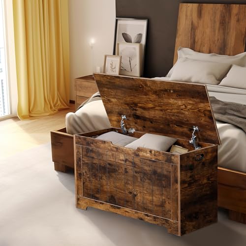 JungleA 30'' Storage Chest Trunk, Large Wooden Box, Shoe Blanket Storage Bench, Chest Organizers w/2 Safety Hinges, for Living Room, Bedroom, Entryway, Rustic brown - color: Rustic Brown, size: 30''