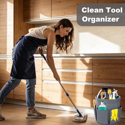 Cleaning Caddy with Handle, 17L Foldable Cleaning Supplies Organizer, Portable Storage Basket, Cleaning Supply Caddy, Multifunctional Cleaning Bucket Bag for Garden, Home, Kitchen (Grey) - color: Grey