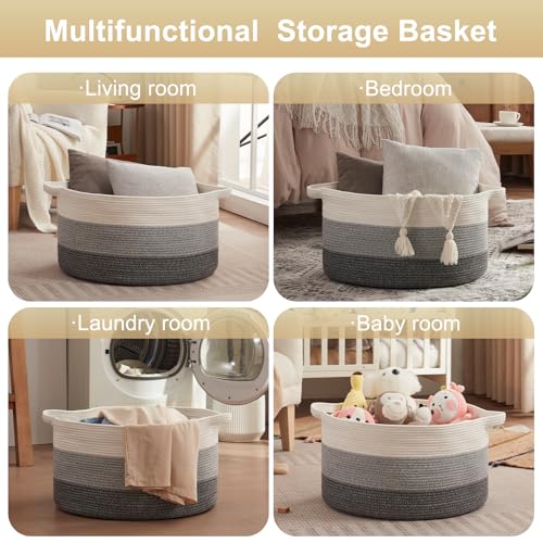 OIAHOMY 90L Blanket Basket for Living Room, Large Basket 23" x 23" x 13" with Handle, Laundry Hamper for Blankets, Pillows, Toy Storage for Kids, Dogs - Gradient Grey - color: Gradient Grey, size: 23" x 23" x 13"