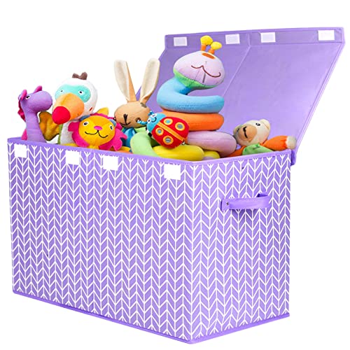 Mayniu Large Toy Box Chest with Flip Lid, Toy Storage Organizers Bin Boxes Basket with Sturdy Handles for Boys, Girls, Kids, Nursery, Playroom, Living Room, Bedroom, (Purple) - color: Large Purple