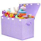 Mayniu Large Toy Box Chest with Flip Lid, Toy Storage Organizers Bin Boxes Basket with Sturdy Handles for Boys, Girls, Kids, Nursery, Playroom, Living Room, Bedroom, (Purple) - color: Large Purple