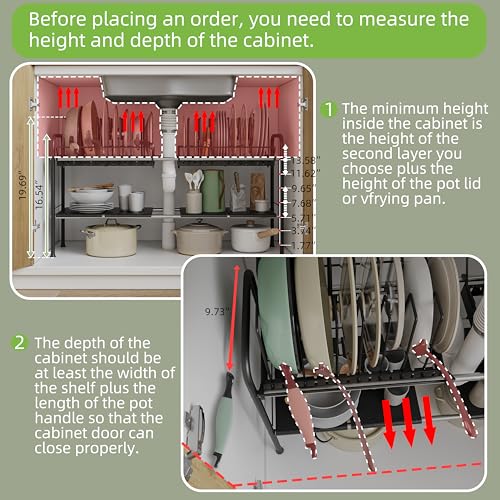 NETEL Adjustable Under Sink Organizers and Storage,Pots and Pans Organizer Under Kitchen Cabinet,Pan Lid Organizers Inside Cabinet,Expandable Cabinet Storage Shelf with Pan Rack and 14 Dividers - size: Multi-functional with 2 pot holders