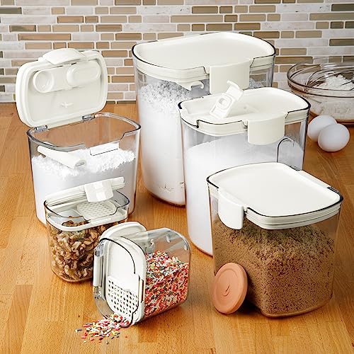 Progressive ProKeeper Baker's Airtight Kitchen Storage Canister Container Set for Flour, Sugar & More, Keeps Ingredients Fresh, with Accessories (White, 6- Piece) - color: White, size: 6- Piece
