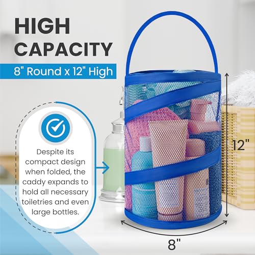 Handy Laundry Foldable Shower Caddy - Collapsible, Portable, Drainage Hole, Carry Handle, Large Compartments. Great Organizer for Camp, Travel, Gym, and Dorm (Blue) - color: Blue, size: Large