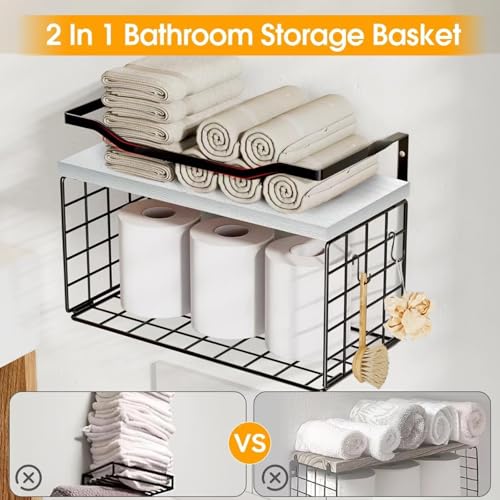 Towel Racks for Bathroom,Towel Rack Wall Mounted, 6 Tier Rolled Or Folded Towel Holder with Floating Shelves, Bathroom Towel Holder for Bath, Hand Towels,Metal,White Wood Panel - color: White Plack, size: J-type Black Rack