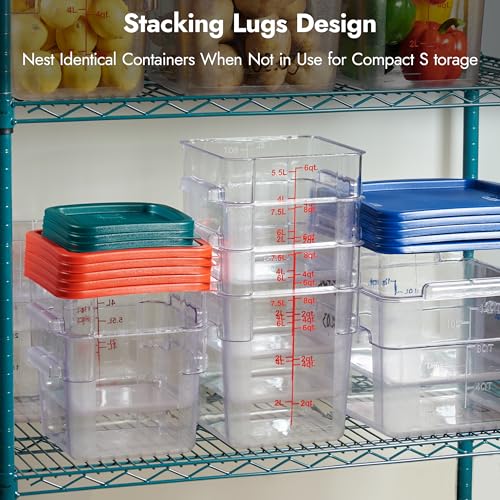 CURTA 8-Pack 2 Qt NSF Clear Polycarbonate Food Storage Containers with Green Lids - Square, Commercial-Grade, Freezer & Dishwasher Safe, Stackable - color: 2.0 Qt 8-Pack(Green Lids)