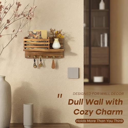 Rebee Vision Pine Wood Key Holder Wall Mount - Key Holder for Wall with Mail Slot Can Store Letters and Papers - Rustic Farmhouse Room Decor for Entryway, Living Room(Retro Brown) - color: Retro Brown