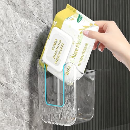 Wall Mounted Tissue Box Holder, Clear Plastic Storage Organizer for Bathroom Kitchen Toilet, No Drill Installation