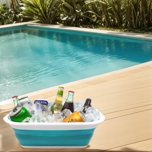 SAMMART 9.2L (2.37Gallon) Collapsible Tub - Portable Outdoor Picnic Basket/Crater - Foldable Shopping Bag - Space Saving Storage Container (M, Bright Blue) - color: Bright Blue