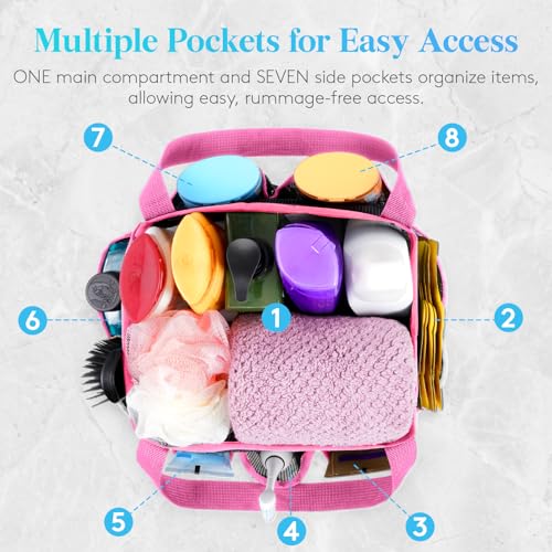 Lifewit Mesh Shower Caddy Portable for College Dorm Room Essentials with 7 Pockets, Freestanding Hanging Organizer Basket, Quick Dry Tote Bag for Camping, Bathroom, Beach, Travel, 1 Pack, Pink - color: Pink